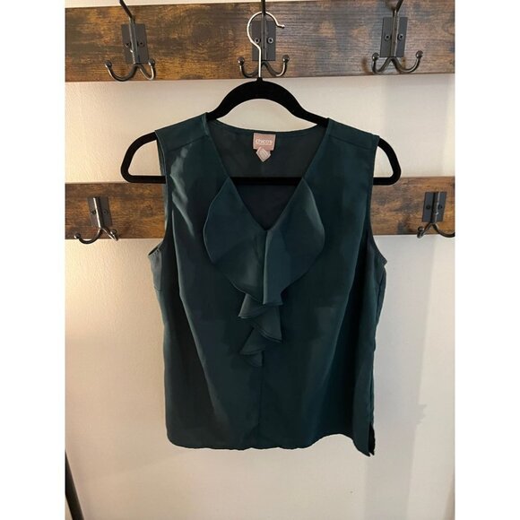 Chico's forest green silky blouse size 1/Medium - Picture 1 of 3